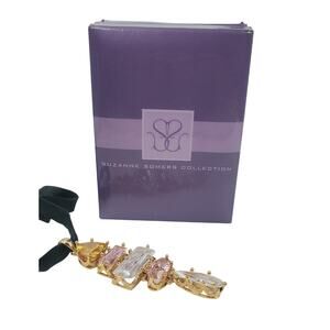 Vintage Suzanne Somers 94.2ct CZ Drop 29” Black Ribbon Necklace – Original Box